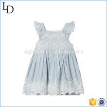 Blue Eyelet Lace T-Shirt Kleid Großhandel Baby Mädchen Prinzessin Design Kleid